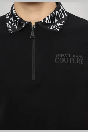 VERSACE Top, Herre, Sort, 3XL, Sort Polo Zip Logomania Skjorte