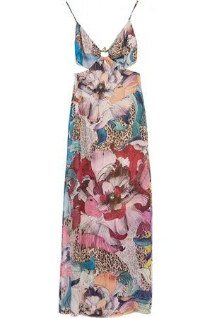 Roberto Cavalli Kjole, Dame, Flerfarvet, XS, Chiffon, Blomstret Chiffon Maxi Kjole