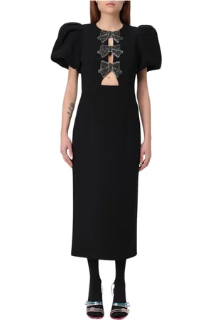 Rebecca Vallance Kjole, Dame, Sort, M, Uld, Elegant Sort Bow Detail Midi Kjole