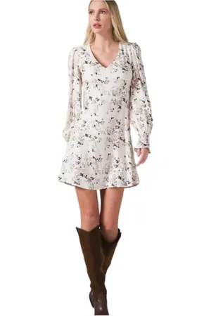 Mar De Margaritas Kjole, Dame, Hvid, L, Crepe Kjole med V-Hals og Smock Detalje