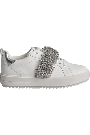 Michael Kors Sko, Dame, Hvid, 38 1/2 EU, Uld, Emmett Frynsede Krystal Sneakers