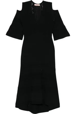 Twin-Set Kjole, Dame, Sort, L, Geometrisk Strik Midi Kjole