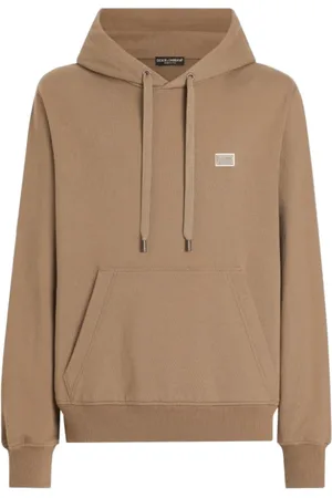 Dolce & Gabbana Sweathshirts & Hoodies, Herre, Brun, L, Bomuld, Kaffebrun Logo Plaque Hoodie