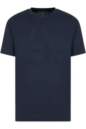 Armani Exchange Top, Herre, Blå, M, Bomuld, Blå Bomuld Crewneck T-shirt med Logo