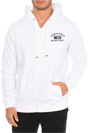 North Sails Sweathshirts & Hoodies, Herre, Hvid, 2XL, Bomuld, Hættetrøje med lynlås og mærkeprint