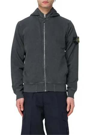 Stone Island Sweathshirts & Hoodies, Herre, Grå, L, Grå Fleece Zip-Up Hoodie