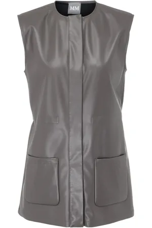 Max Mara Jakke, Dame, Grå, S, Læder, Grå Vegan Læder Vest Tolone