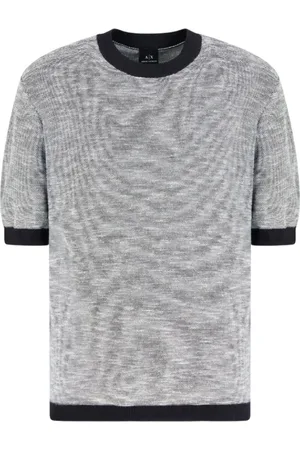 Armani Exchange Top, Herre, Blå, M, Bomuld, Blå og hvid jacquard bomuldst-shirt