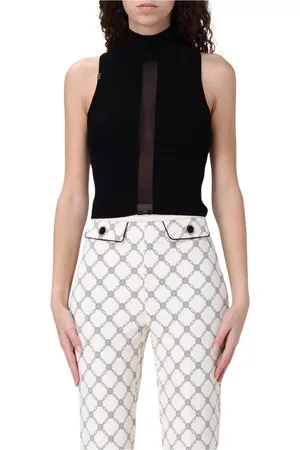 Elisabetta Franchi Top, Dame, Sort, S, Elegant Sort Ærmeløs Striktop