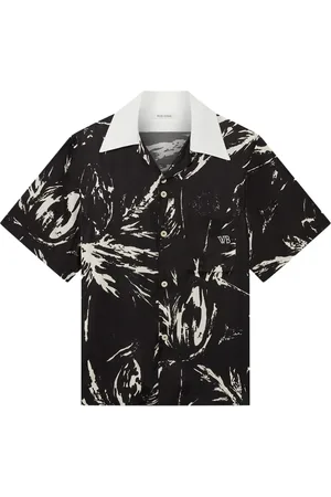WALES BONNER Skjorte, Herre, Sort, L, Bowling skjorte med grafisk print sort hvid
