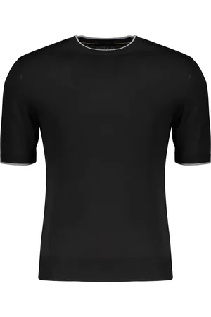 MOORER Top, Herre, Sort, 2XL, Uld, Uldstrik T-shirt med kontrastkanter