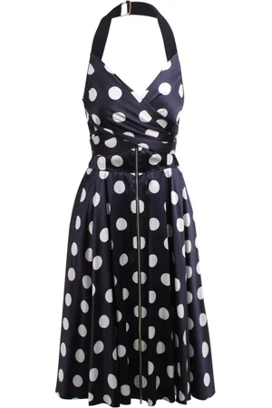 Patou Kjole, Dame, Blå, S, Satin, Polkaprikker Satin Midi Kjole