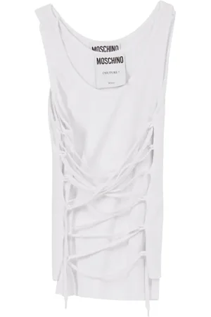 Moschino Top, Dame, Hvid, S, Hvid Blonde Ærmeløs Top Ribbet