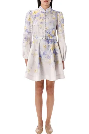 ZIMMERMANN Kjole, Dame, Flerfarvet, M, Linned, Elegant Blomstret Linned Minikjole