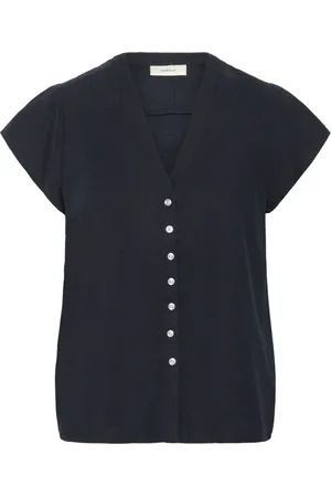 INWEAR Bluser & Skjorter, Dame, Blå, XL, Uld, Marine Top med V-hals og knapper