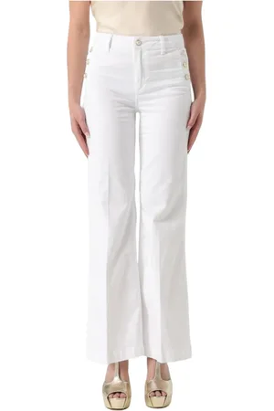 Liu Jo Jeans, Dame, Hvid, W26, Uld, Hvide bukser med bredt ben og guldknapper