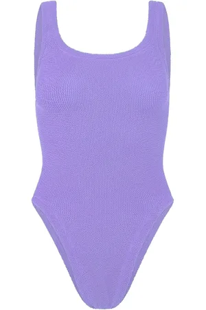 Hunza G Badetøj, Dame, Lilla, ONE SIZE, Uld, Ribbet Square-Neck Swimsuit