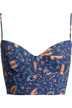 Ralph Lauren Top, Dame, Blå, M, Bomuld, Blå Blomstret Bustier Crop Top