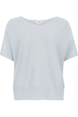 Drykorn Strik, Dame, Blå, XL, Bomuld, Kortærmet Finstrikket Sweater