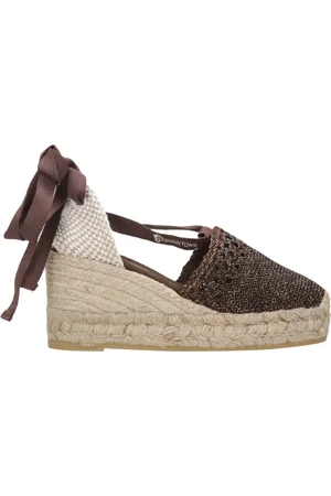 Espadrilles Sko, Dame, Brun, 39 EU, Brun Reb Sandaler med Dækket Hæl