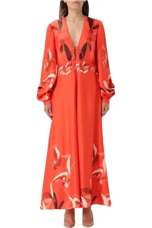 RAQUEL DINIZ Kjole, Dame, Rød, M, Blå Blomstret Maxi Kjole