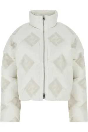 Fendi Jakke, Dame, Hvid, S, Uld, Hvid Monogram Dunjakke Høj Hals
