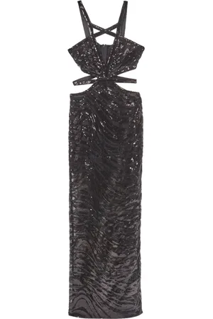 Roberto Cavalli Kjole, Dame, Sort, XS, Polyester, Tiger Blonde Maxi Kjole