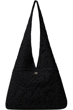 Twin-Set Taske, Dame, Sort, ONE SIZE, Uld, Hæklet skuldertaske med ovalt logo