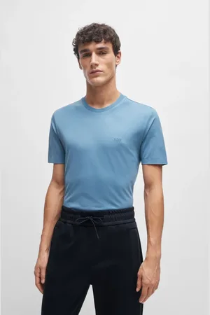 HUGO BOSS Top, Herre, Blå, L, Bomuld, Blå T-shirt med Logoprint