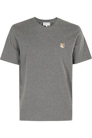 Maison Kitsuné Top, Herre, Grå, XL, Rævehoved Patch T-shirt