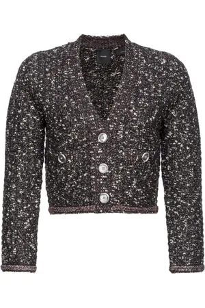 Pinko Strik, Dame, Sort, M, Uld, Cropped Cardigan med pailletter og V-hals