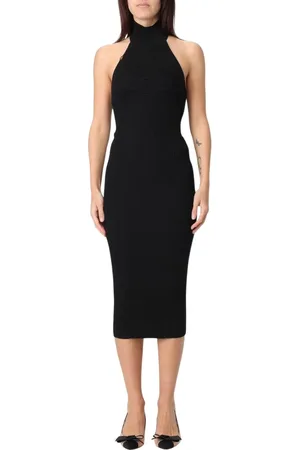Elisabetta Franchi Kjole, Dame, Sort, M, Uld, Sort Ribstrikket Midi Kjole