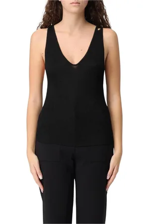 Elisabetta Franchi Top, Dame, Sort, S, Sort Ribbet V-hals Ærmeløs Top