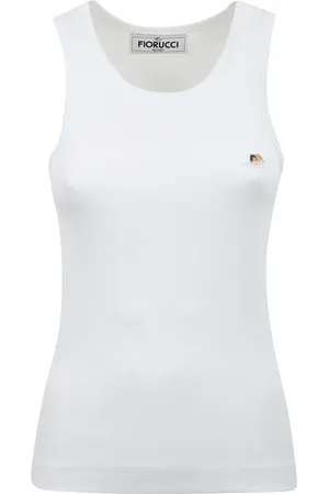 Fiorucci Top, Dame, Hvid, L, Hvid Ribbet Tank Top med Angels Patch