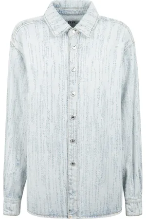 Msgm Skjorte, Herre, Blå, XL, Denim, Ødelagt denim skjorte med broderet logo