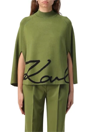 Karl Lagerfeld Strik, Dame, Grøn, M, Uld, Cape Sleeve Mock Neck Sweater