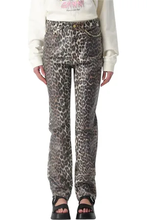 Ganni Jeans, Dame, Brun, W28, Uld, Leopard Print Straight Leg Jeans