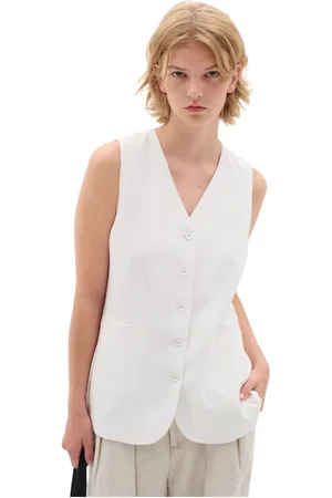 INWEAR Jakke, Dame, Hvid, L, Uld, Hvid Vest med V-hals og Bælte