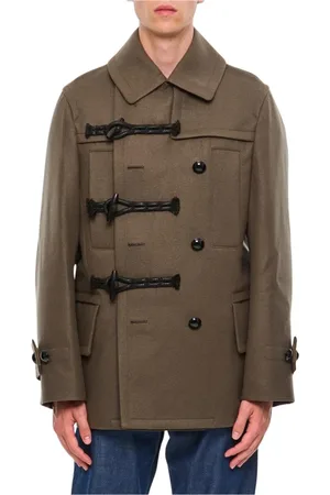 SACAI Frakke, Herre, Grøn, XS, Uld, Grøn Uld Duffle Frakke Toggle Lukning