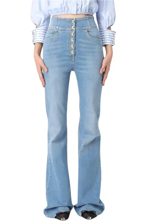 Elisabetta Franchi Jeans, Dame, Blå, W28, Bomuld, Flatterende Bell Bottom Jeans