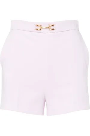 Elisabetta Franchi Shorts, Dame, Lilla, S, Polyester, Lilla Crepe Shorts med Gyldne Detaljer