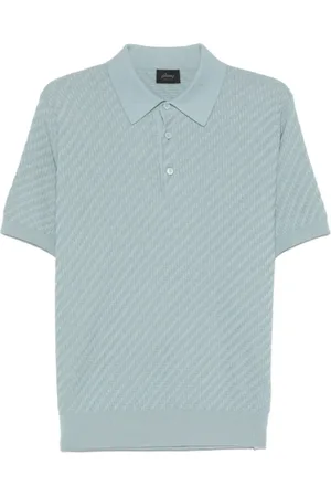 BRIONI Top, Herre, Blå, 2XL, Bomuld, Himmelblå Ribbet Polo Skjorte