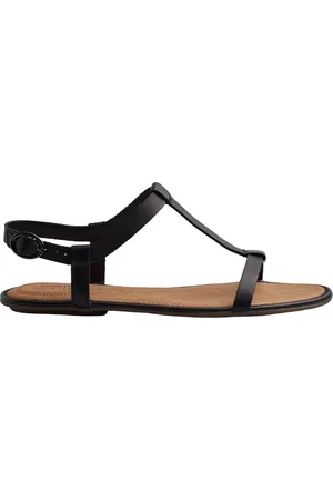 Clarks Sko, Dame, Sort, 41 1/2 EU, Læder, Flade T-strop sandaler til kvinder