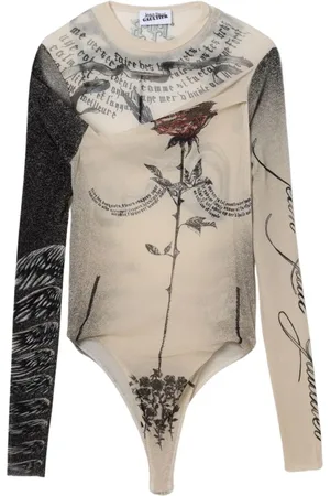Jean Paul Gaultier Top, Dame, Flerfarvet, S, Uld, Beige Mesh Panel Bodysuit
