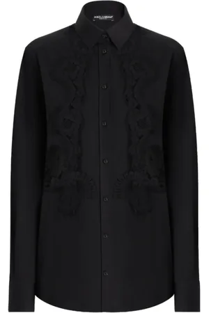 Dolce & Gabbana Bluser & Skjorter, Dame, Sort, L, Bomuld, Sort Bluse med Blondeindsatser og Knapper