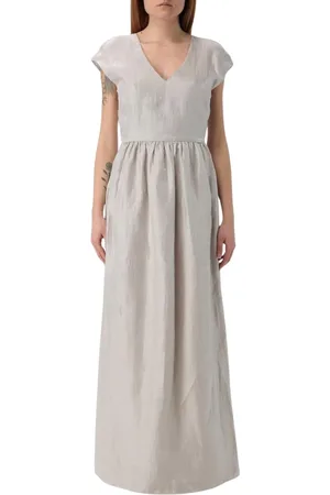 Emporio Armani Kjole, Dame, Grå, S, Elegant V-Neck Kortærmet Kjole