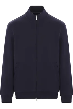 Brunello Cucinelli Sweathshirts & Hoodies, Herre, Blå, XL, Bomuld, Blå sweater med lynlås og lommer