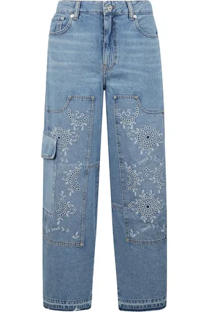 Ganni Jeans, Dame, Blå, W27, Denim, Denim Carpenter Jeans med broderede detaljer