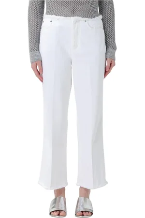 Michael Kors Jeans, Dame, Hvid, 3XS, Bomuld, Hvide Wide Leg Jeans Med Frynsekant