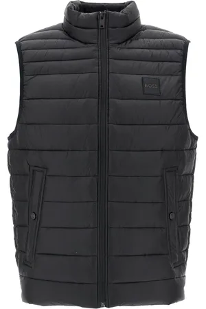 HUGO BOSS Jakke, Herre, Sort, M, Polyester, Quiltet vest med stand-up krave